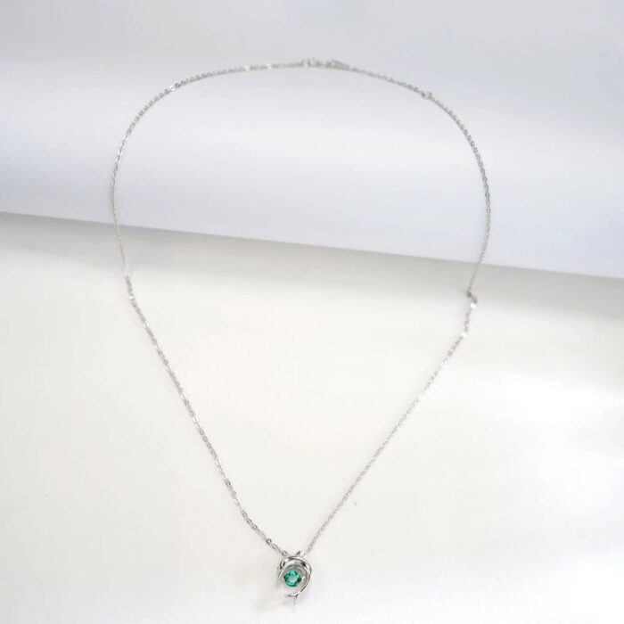 925 Silver Lab-Created Emerald Dolphin Necklace - Model LP0076 - Image 6