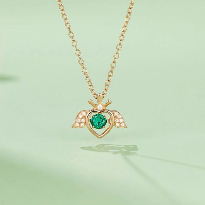 925 Silver Lab-Created Emerald Dynamic Necklace - Model LP0185R - Image 2