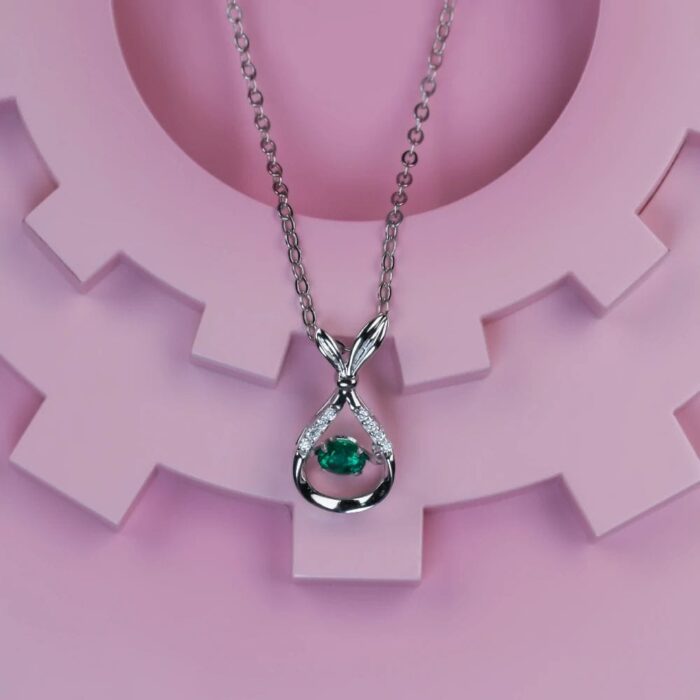 925 Silver Lab-Created Emerald Dynamic Necklace - Model LP0199 - Image 2