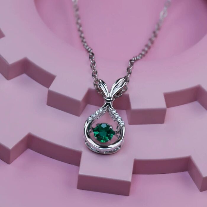 925 Silver Lab-Created Emerald Dynamic Necklace - Model LP0199 - Image 3