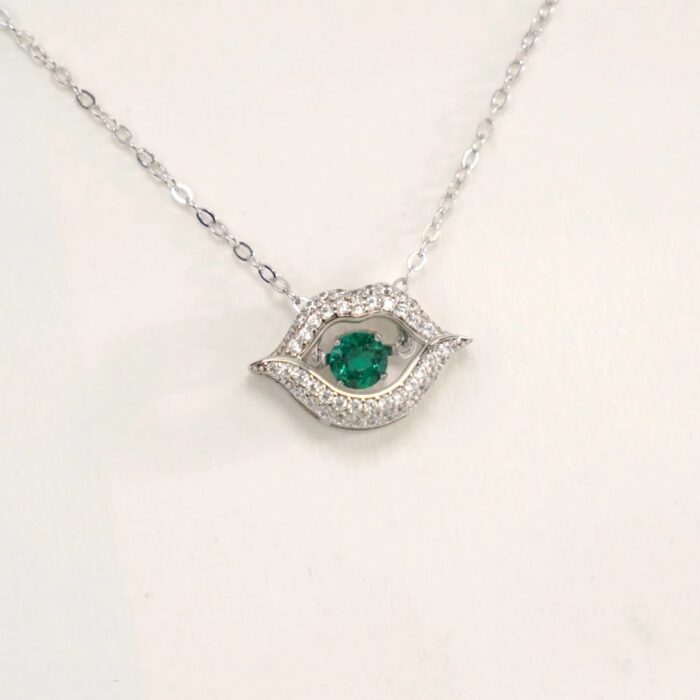 925 Silver Lab-Created Emerald Dynamic Necklace - Model LP0219 - Image 2