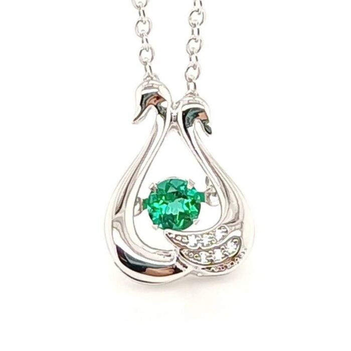 925 Silver Lab-Created Emerald Dynamic Necklace - Model LP0220 - Image 2