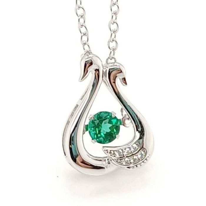 925 Silver Lab-Created Emerald Dynamic Necklace - Model LP0220 - Image 3