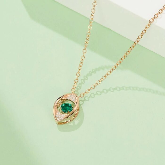 925 Silver Lab-Created Emerald Dynamic Necklace - Model LP0272 - Image 2