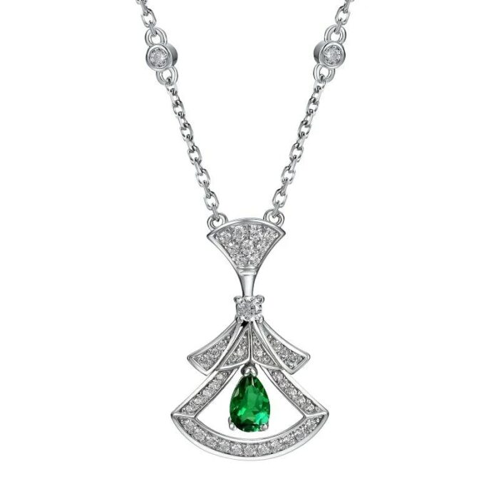 925 Silver Lab-Created Emerald Square Necklace - Model N17339 - Image 1