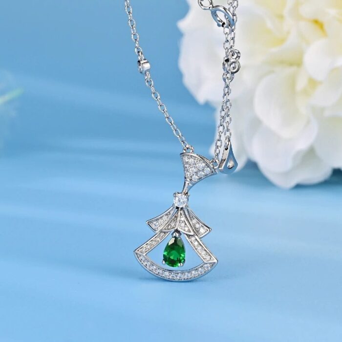 925 Silver Lab-Created Emerald Square Necklace - Model N17339 - Image 2