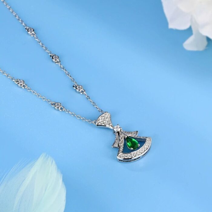 925 Silver Lab-Created Emerald Square Necklace - Model N17339 - Image 3