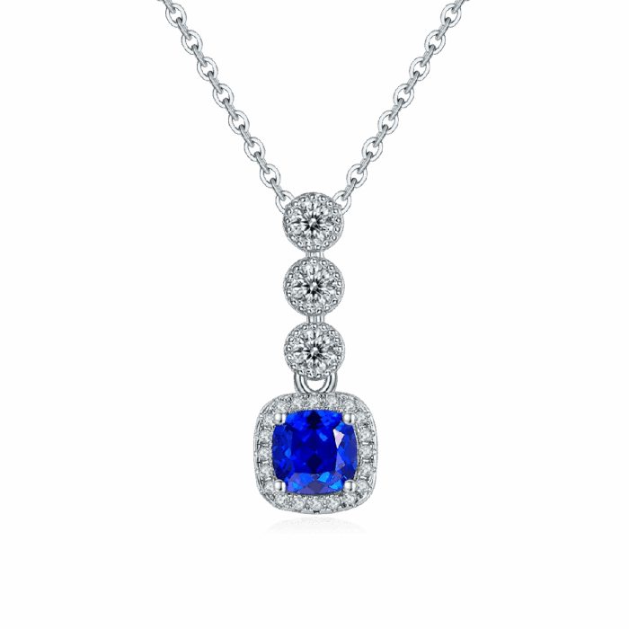 925 Silver Lab-Created Blue Sapphire Necklace - Model N1917986B - Image 1