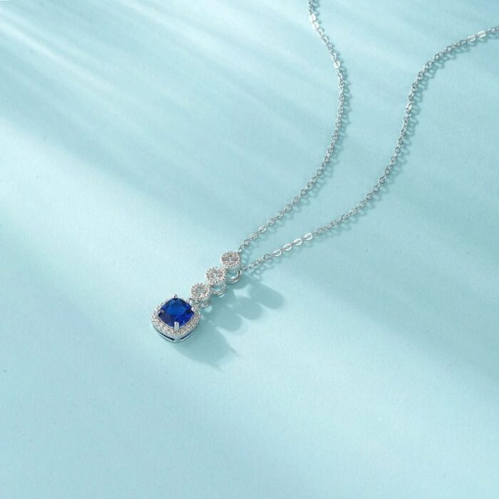 925 Silver Lab-Created Blue Sapphire Necklace - Model N1917986B - Image 3