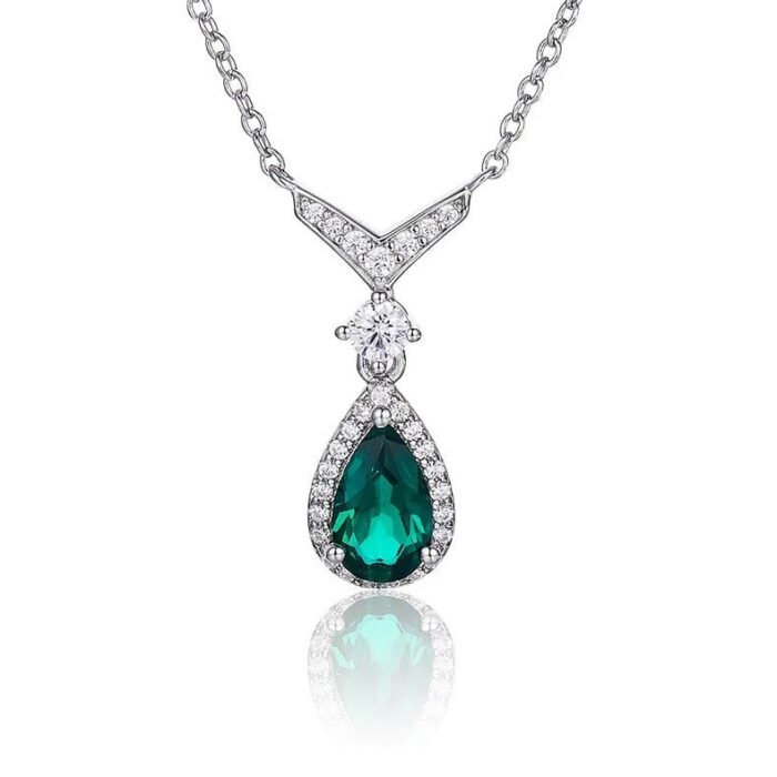925 Silver Cultured Emerald Necklace N2019858 - Image 1