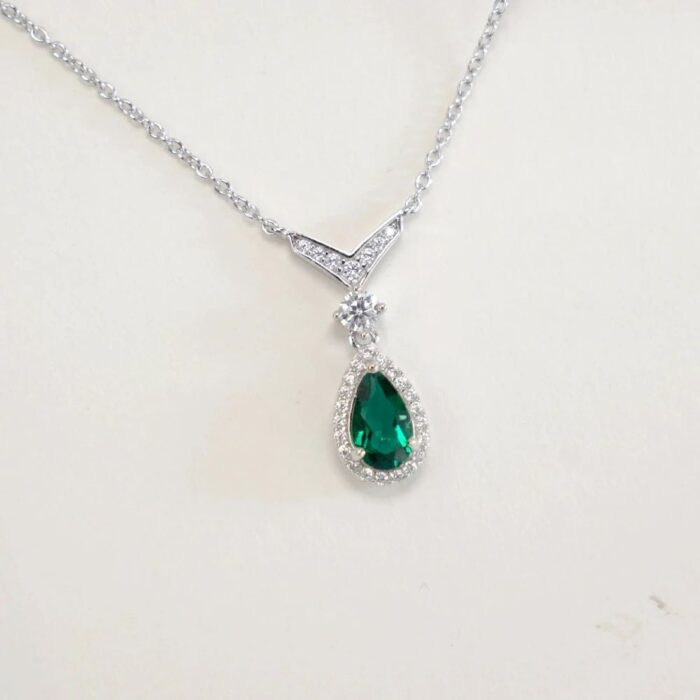 925 Silver Cultured Emerald Necklace N2019858 - Image 2