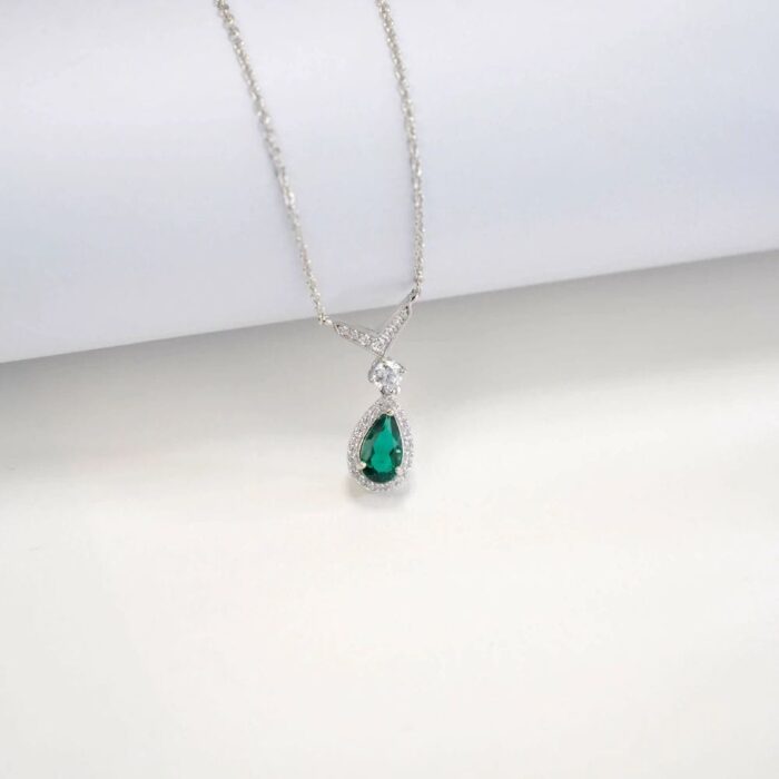 925 Silver Cultured Emerald Necklace N2019858 - Image 3
