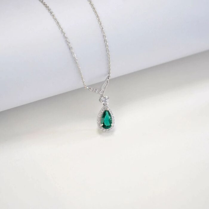 925 Silver Cultured Emerald Necklace N2019858 - Image 4