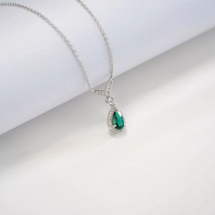 925 Silver Cultured Emerald Necklace N2019858 - Image 5