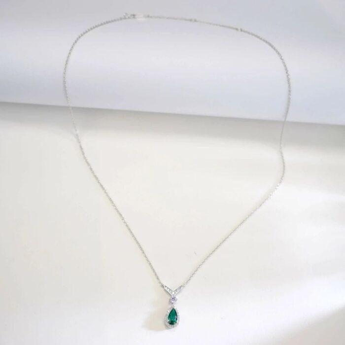925 Silver Cultured Emerald Necklace N2019858 - Image 6