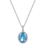 925 Silver Cubic Zirconia Aquamarine Necklace P0018-2
