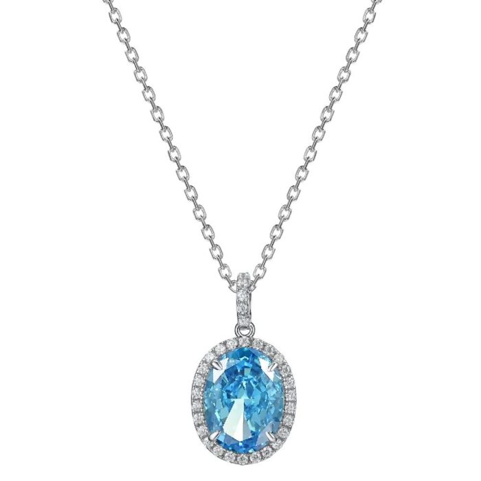 925 Silver Cubic Zirconia Aquamarine Necklace P0018-2 - Image 1