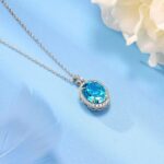 925 Silver Cubic Zirconia Aquamarine Necklace P0018-2 - Image 3