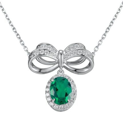 925 Silver Cultured Emerald Necklace P0019