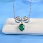 925 Silver Cultured Emerald Necklace P0019 - Image 2
