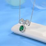 925 Silver Cultured Emerald Necklace P0019 - Image 3