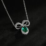 925 Silver Cultured Emerald Necklace P0019 - Image 4