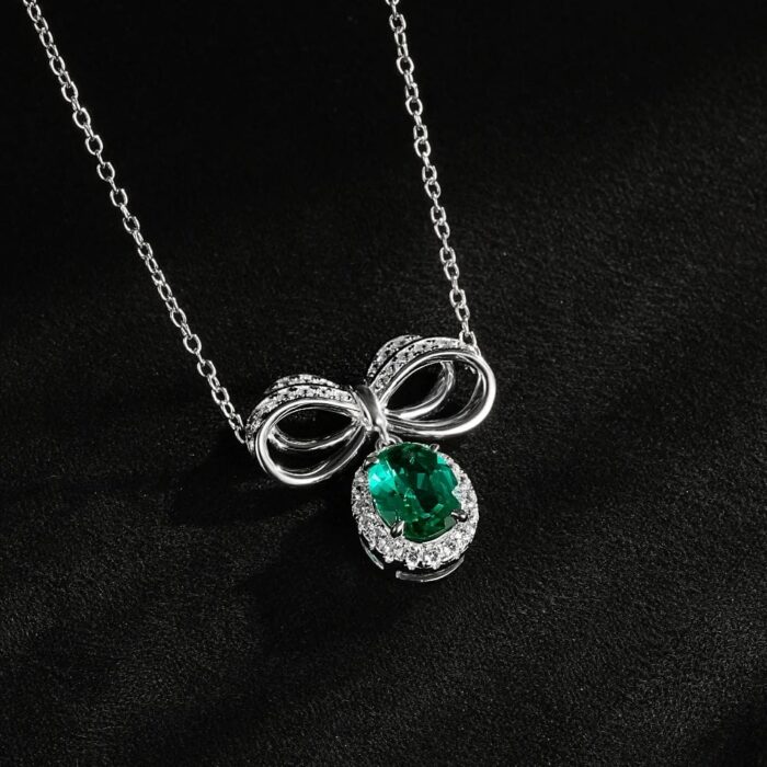 925 Silver Cultured Emerald Necklace P0019 - Image 4