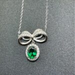 925 Silver Cultured Emerald Necklace P0019 - Image 5