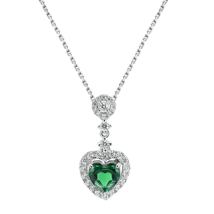 925 Silver Cultured Emerald Necklace P0033 - Image 1