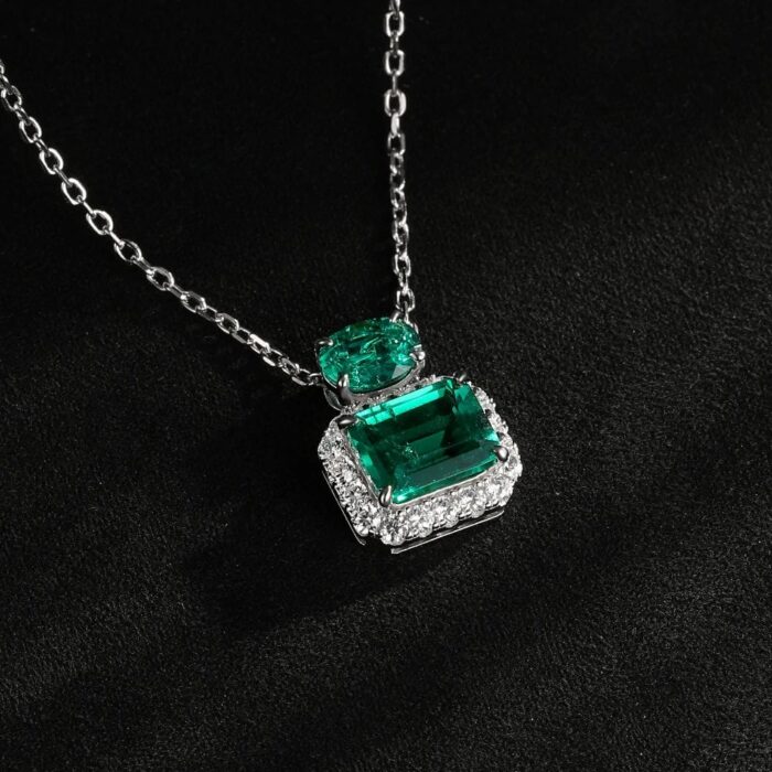 925 Silver Cultured Emerald Necklace P0045 - Image 4