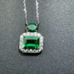 925 Silver Cultured Emerald Necklace P0045 - Image 5