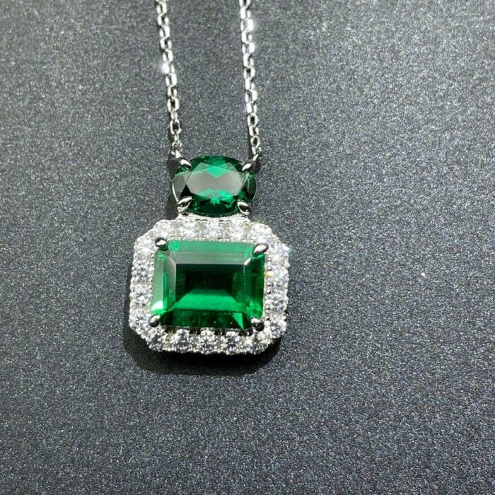 925 Silver Cultured Emerald Necklace P0045 - Image 5