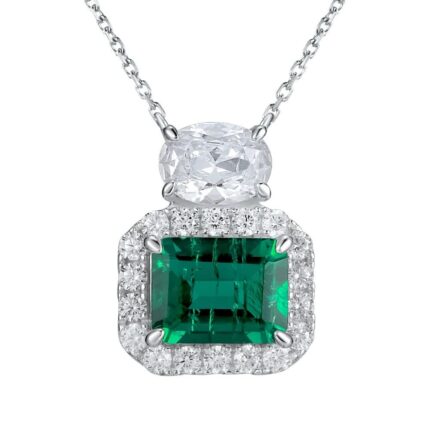 925 Silver Cultured Emerald Necklace P00451