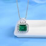 925 Silver Cultured Emerald Necklace P00451 - Image 2