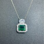 925 Silver Cultured Emerald Necklace P00451 - Image 4