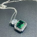 925 Silver Cultured Emerald Necklace P00451 - Image 5