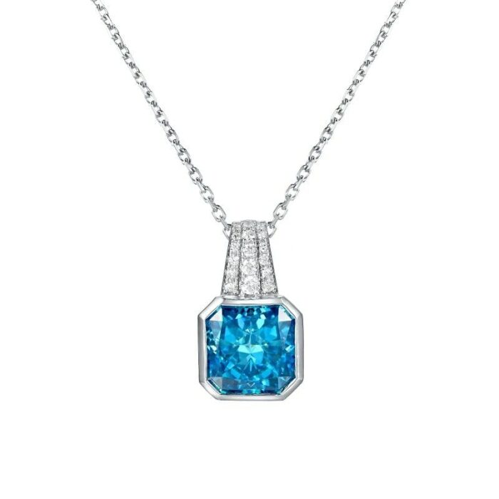 925 Silver Cubic Zirconia Blue Necklace P0046B - Image 1