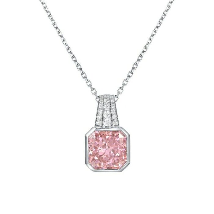 925 Silver Cubic Zirconia Pink Necklace P0046F - Image 1