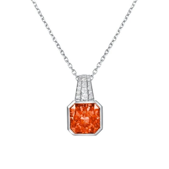 925 Silver Cubic Zirconia Orange Necklace P0046R - Image 1