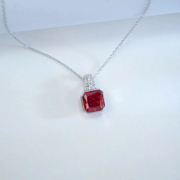 925 Silver Cubic Zirconia Orange Necklace P0046R - Image 5