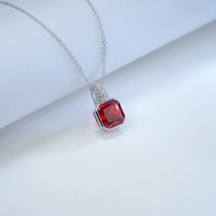 925 Silver Cubic Zirconia Orange Necklace P0046R - Image 6