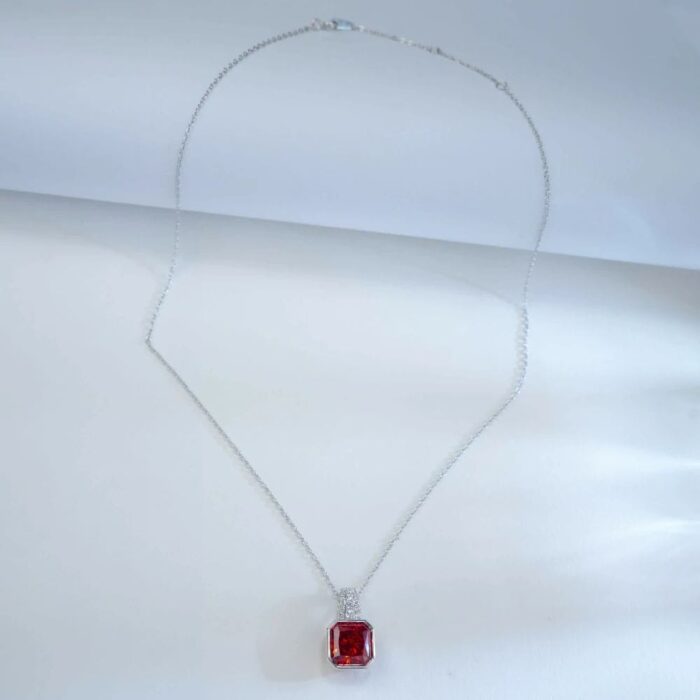 925 Silver Cubic Zirconia Orange Necklace P0046R - Image 8