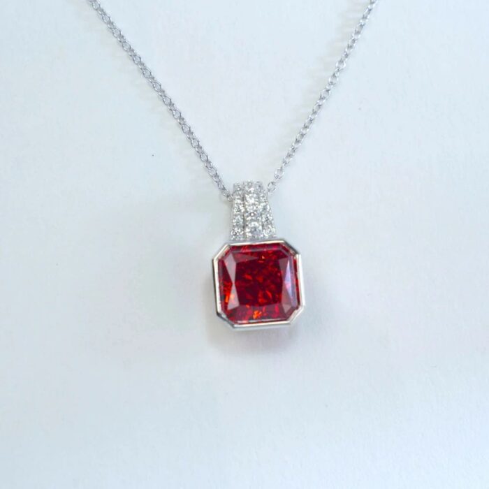 925 Silver Cubic Zirconia Orange Necklace P0046R - Image 7