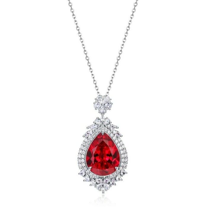 925 Silver Red Ruby Necklace - P0168R - Image 1