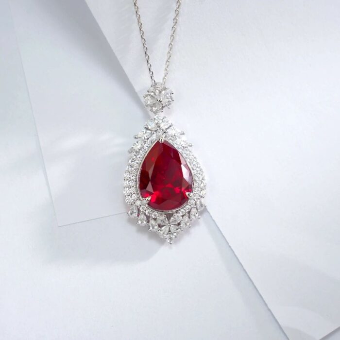 925 Silver Red Ruby Necklace - P0168R - Image 2