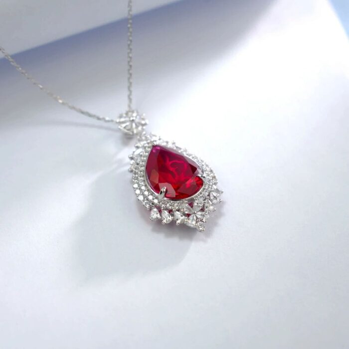 925 Silver Red Ruby Necklace - P0168R - Image 3