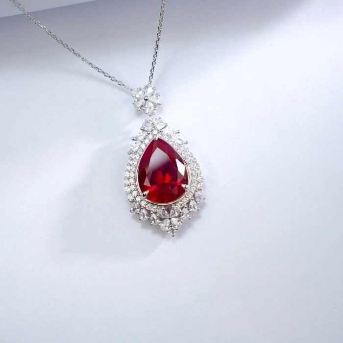 925 Silver Red Ruby Necklace - P0168R - Image 4