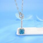 925 Silver Cubic Zirconia Blue Necklace P0340B - Image 2