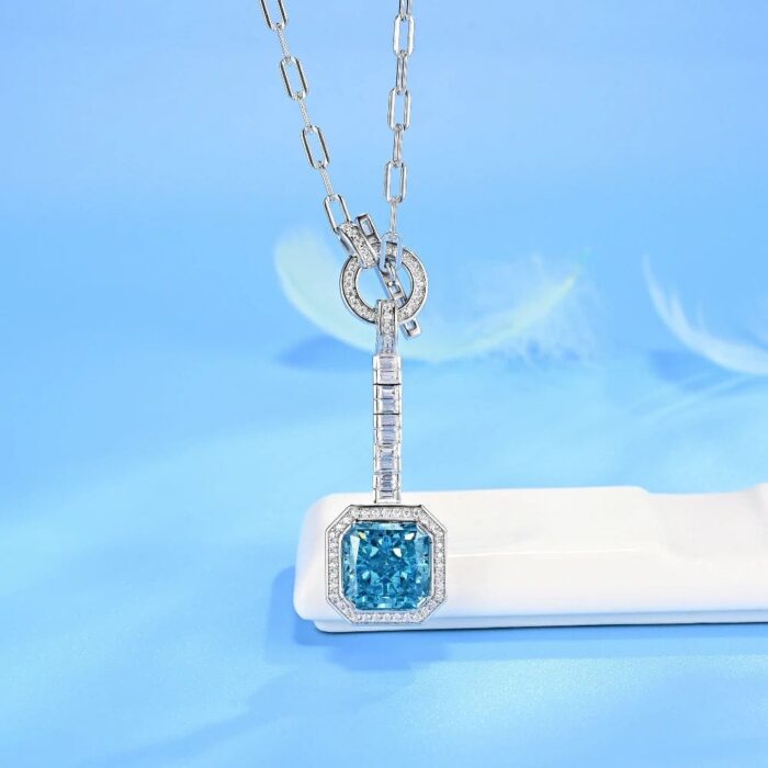 925 Silver Cubic Zirconia Blue Necklace P0340B - Image 2