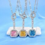 925 Silver Cubic Zirconia Blue Necklace P0340B - Image 3